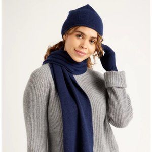 Quince Mongolian Cashmere Scarf + Slouchy Beanie - Navy Blue - One Size